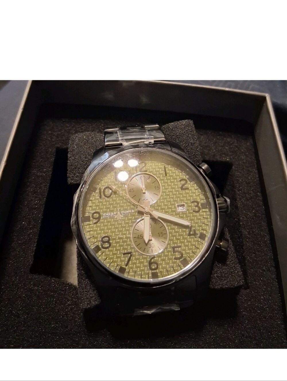 MENS CHASE DURER BLACK IP WITH GREEN CARBON FIBER DIAL NEW IN BOX 48MM